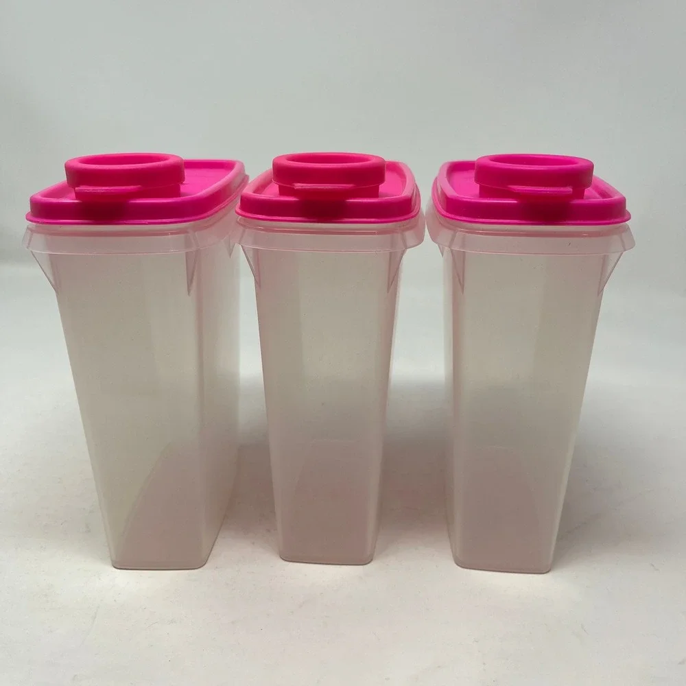 Tupperware Modular Mates Oval 1 Set of 3 Pink Pour All Seals Clear Containers
